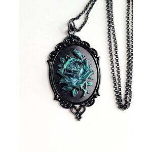 Gothic steampunk rockabilly Iridescent Rose Gothic Rockabilly Cameo Necklace
